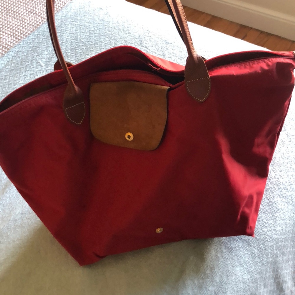 Red longchamp bag Le Pilage nylon large